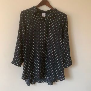 CAbi flowing blouse - size M navy, white and green